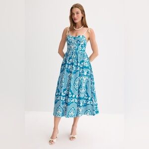 Moon River Teal Blue Floral Tie-Strap Midi Dress Size Medium Cocktail Party